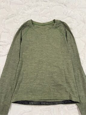 lululemon athletica Olive Green and Black Striped Long Sleeve Tee